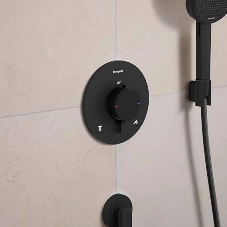 hansgrohe Ecostat Comfort S Badarmatur, eingebauter thermostatischer Mischer für 2 Verbraucher, matte Schwarz-Optik, mit SafetyStop-Funktion und minimalistischem Design – Bild 9