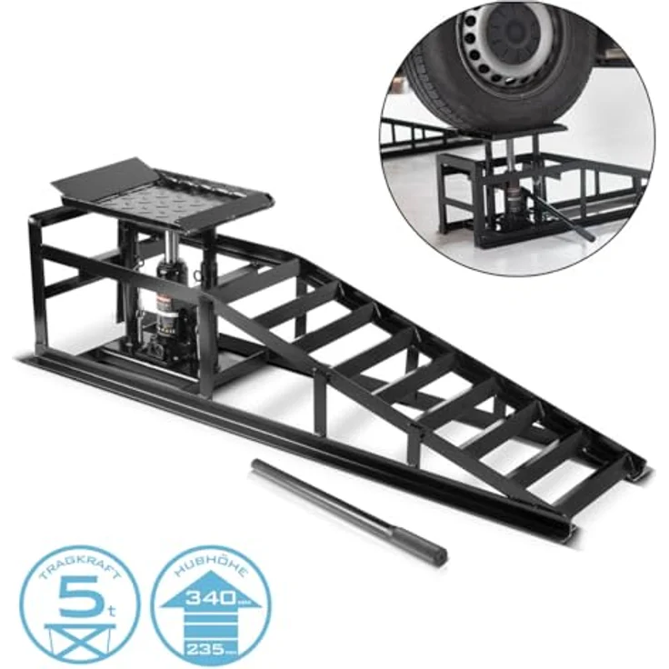 Stahlwerk GTH-14 ST, hydraulische Auffahrrampe mit integrierten Wagenheber, Tragkraft 5 t, Hubhöhe 23,5 - 34 cm – Bild 2