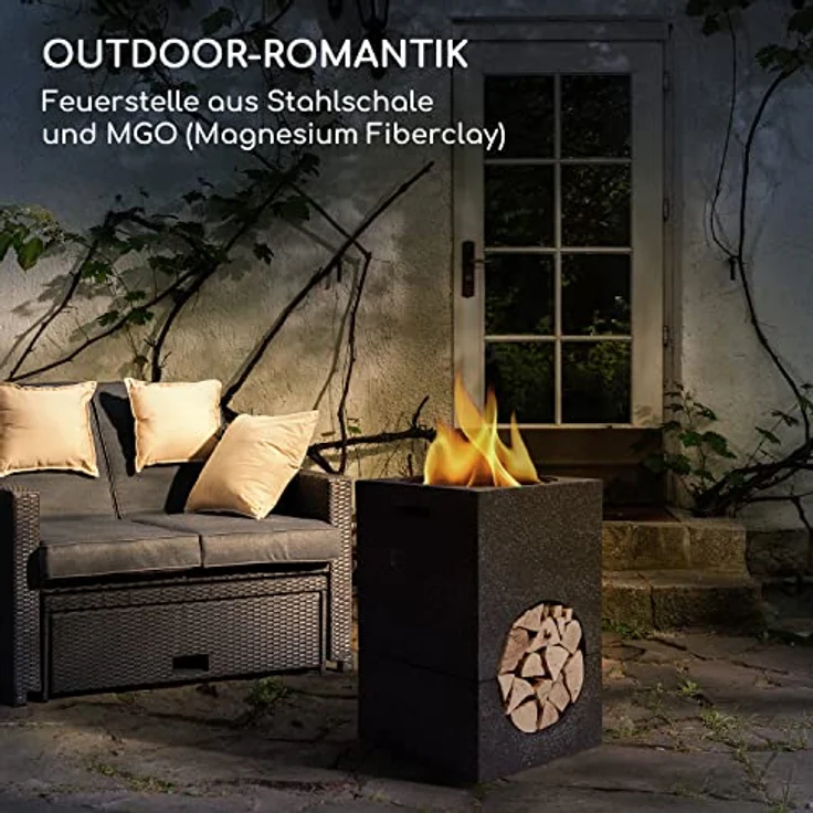 Blumfeldt Feuerschale, Tragbare Feuerstelle  Outdoor mit Grillrost & Holzlagerfach, Sichere  Stahlschale, 50 x 75 x 50 cm – Bild 3