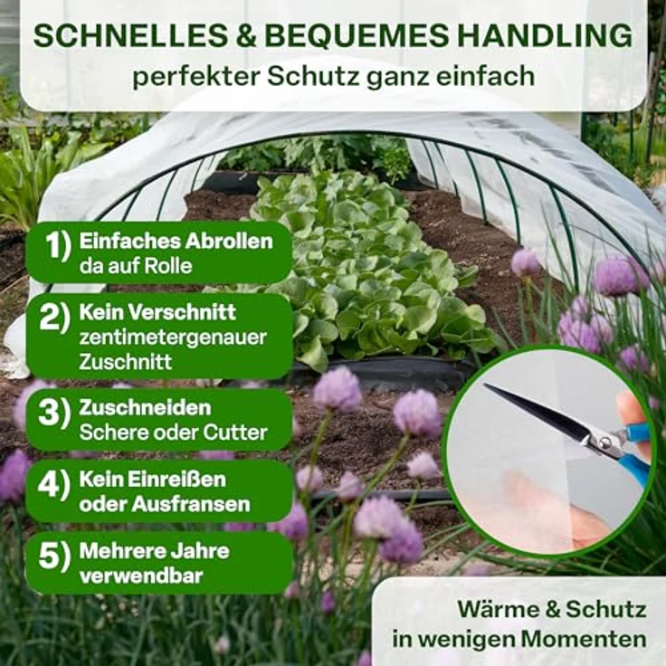 TTL GARDEN Frühbeetvlies 17g/m², 100m², 2m x 50m, weiß - Atmungsaktives Frostschutzvlies für Hochbeete und Beete, UV-beständig und reißfest, Schutz vor Frost und Schädlingen – Bild 5