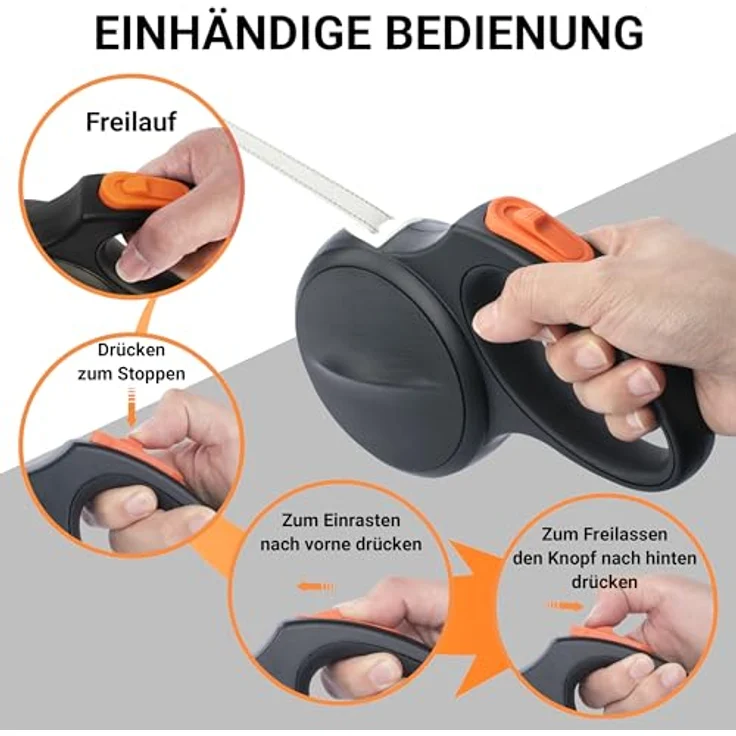 FinoPet Hundeleine große Hunde und mittelgroße bis 55 KG, 5m automatisches Bremssystem, Rollleine, Laufleine - stark reflektierend – Bild 4