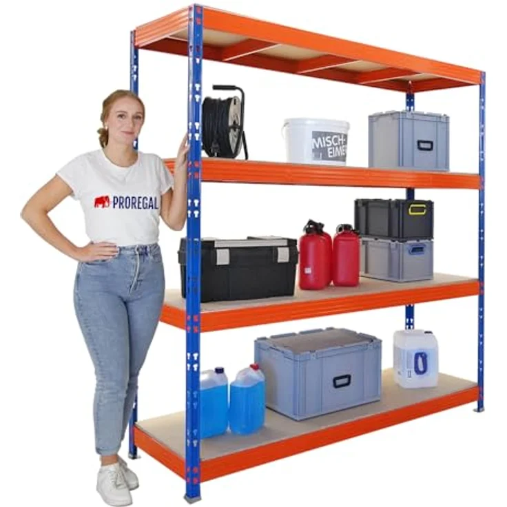 Proregal Schwerlastregal Profi RHINO, 200 cm hoch, 200 cm breit, 60 cm tief, Traglast 500 kg pro Boden, 4 Böden, Schwarz – Bild 3