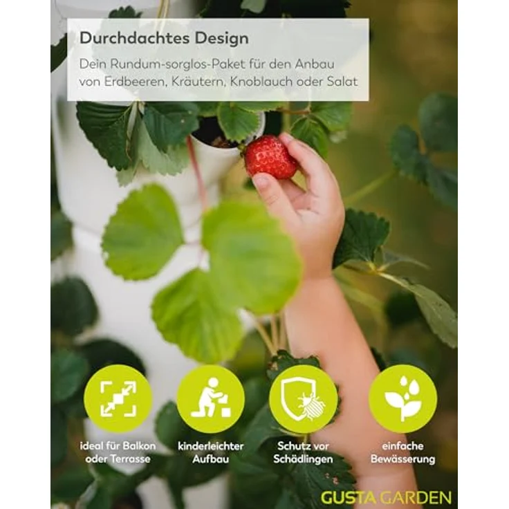 Gusta Garden Hochbeet, Sissi Strawberry (Starter, weiß) - Vertikales Pflanzgefäß mit integriertem Wasserleitsystem – Bild 3