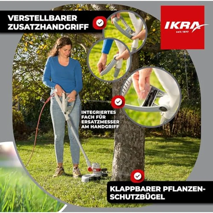 ikra GmbH Elektro-Rasentrimmer IGT 650 D-TC, 25 cm Messer, 30 cm Faden, 650 Watt, höhenverstellbare Teleskopstange – Bild 4