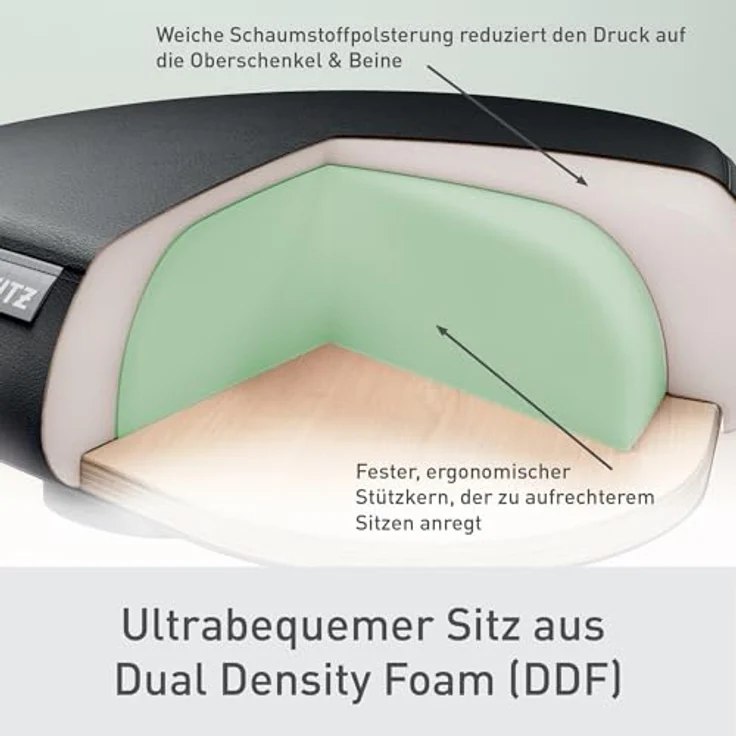 Leitz Ergo Höhenverstellbarer Sitzhocker, Bürohocker mit Sitzpolster und Rollen, ergonomischer Drehhocker schwarz, 46–59 cm, Ergo-Serie, 65780095 – Bild 4