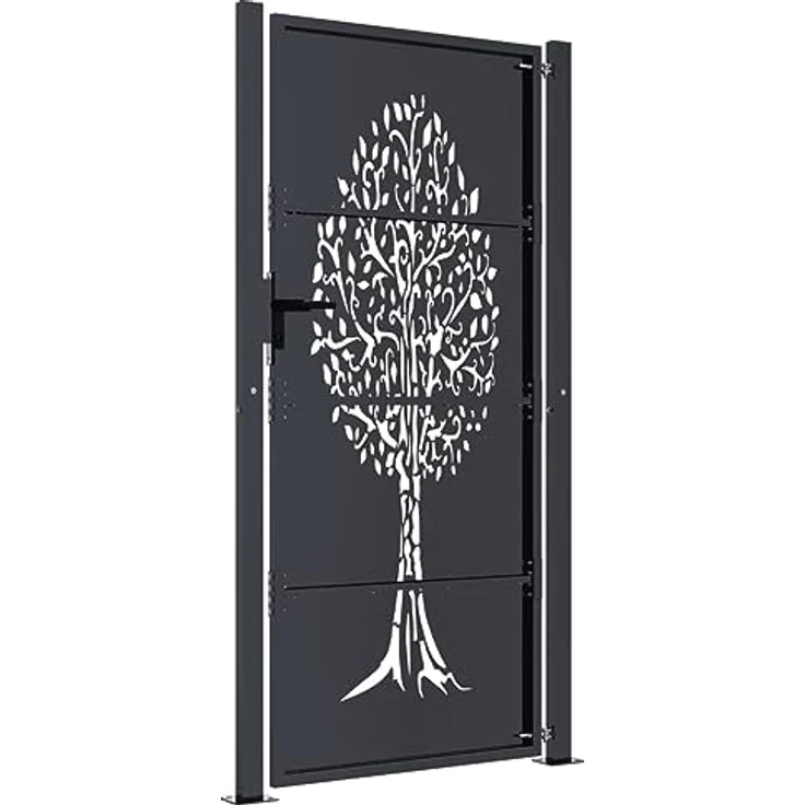 vidaXL Gartentor Anthrazit 105x180 cm Stahl Baum-Design Abschließbar mit 3 Schlüsseln – Bild 4