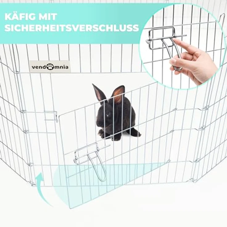 VENDOMNIA Freigehege für Kleintiere mit Tür Netz, Sonnenschutz, Metallgitter verzinkt, Ø 151cm, Umfang 464cm, Element 58x58cm, für Kaninchen Meerschweinchen Hasen Welpen, robust und wetterbeständig – Bild 3