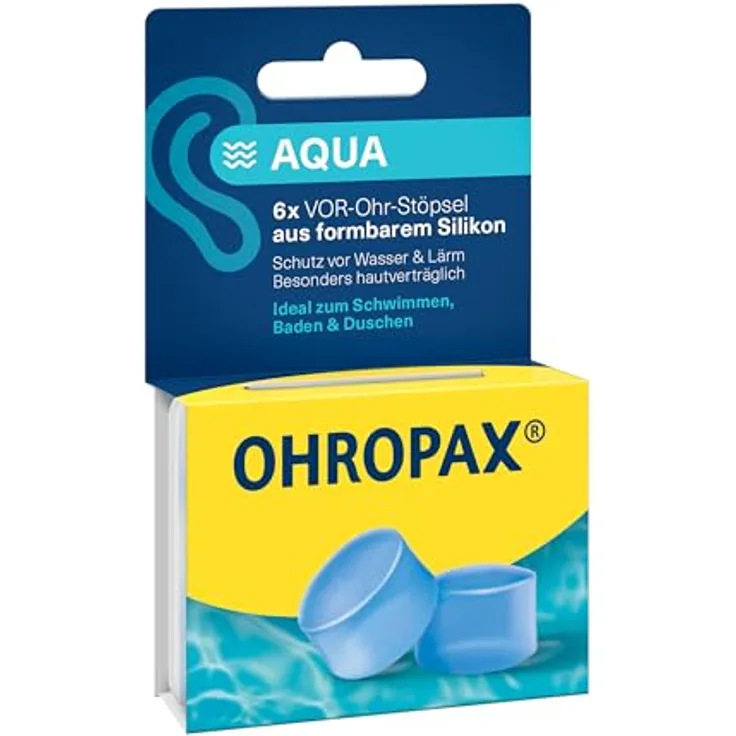 OHROPAX Aqua Ohrstöpsel – VOR-Ohr-Stöpsel aus formbarem Silikon – Schalldämmwert SNR 23 dB – 6 Stück