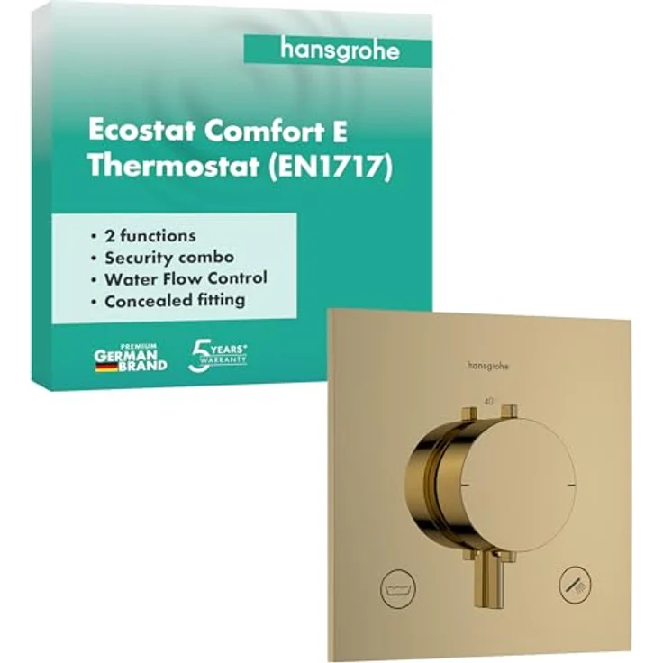 hansgrohe Ecostat Comfort E Duschthermostat Unterputz, Duscharmatur mit SafetyStop bei 40°C, Thermostat für 2 Verbraucher, Polished Gold Optic, 33716990 – Bild 1
