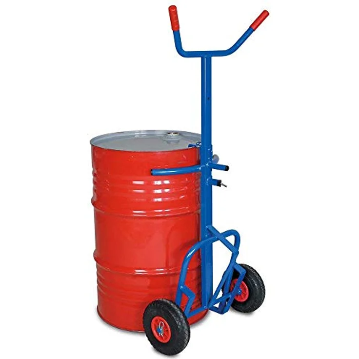 BRB-Lagertechnik Sackkarre Fasskarre für 200 Liter Stahlfässer, höhenverstellbar, Tragkraft 250 kg, blau – Bild 4