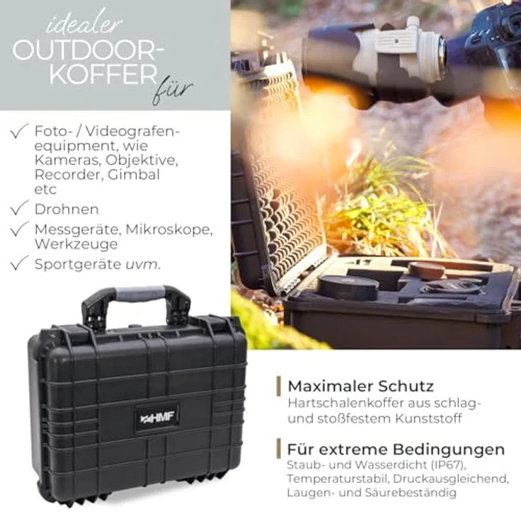 HMF Werkzeugkoffer Robuster Outdoorkoffer mit Druckausgleichsventil und Rasterschaumstoff, Outdoor-Koffer wasserdicht und staubdicht, schwarz – Bild 2