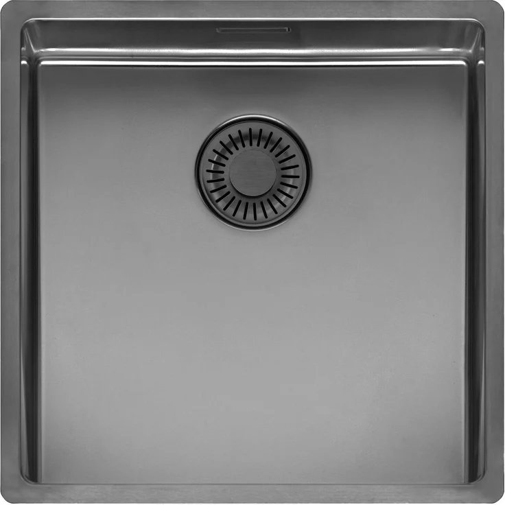 Reginox R38710 Spüle NEW YORK 40X40 Comfort Gun Metal II, flächenbündiger Unterbau für Schrankbreite ab 50 cm, hygienischer Integralablauf