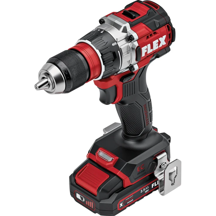 FLEX Kompakter 2-Gang Akku-Bohrschrauber 18 V DD 2G 18-EC MD DC C, bürstenloser Motor, LED-Licht, inklusive Zusatzhandgriff und Gürtelclip