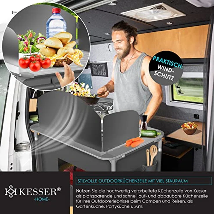 KESSER® Campingküche | Ink. Tragetasche | Campingschrank | mit Aluminiumgestell | Reiseküche | Küchenbox | Zeltschrank | Outdoor Camping Küche | Modelle wählbar Grau – Bild 3