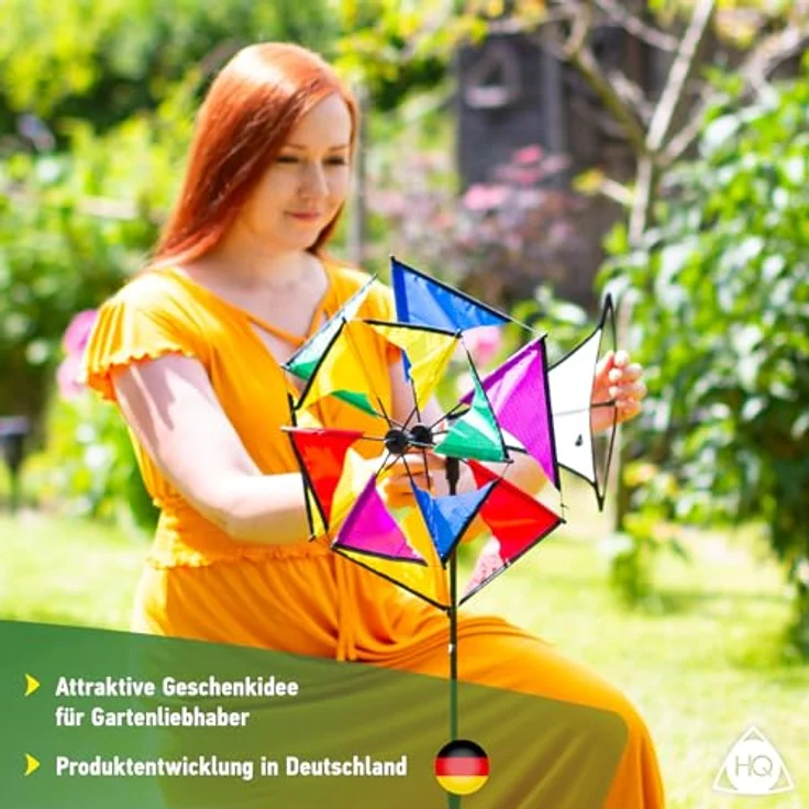 HQ Design Windspiration Windmühle, UV-beständig und wetterfestes Windspiel für Garten, Terrasse und Balkon, inkl. Standstab, Illusion Rainbow – Bild 5