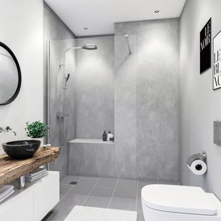 Breuer Duschrückwand Soft-Touch Beton-Optik grau 100 x 255 cm, pflegeleicht & formstabil