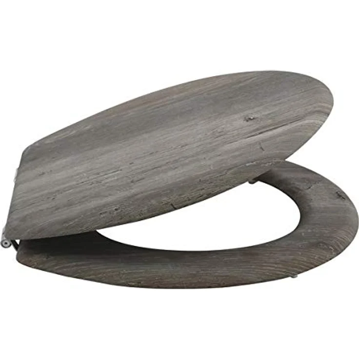 MSV WC-Sitz Blue Ridge, MDF 42,5 cm x 36,5 cm x 5 cm, braun mit Edelstahl-Scharnieren und hygienischer Oberfläche – Bild 2