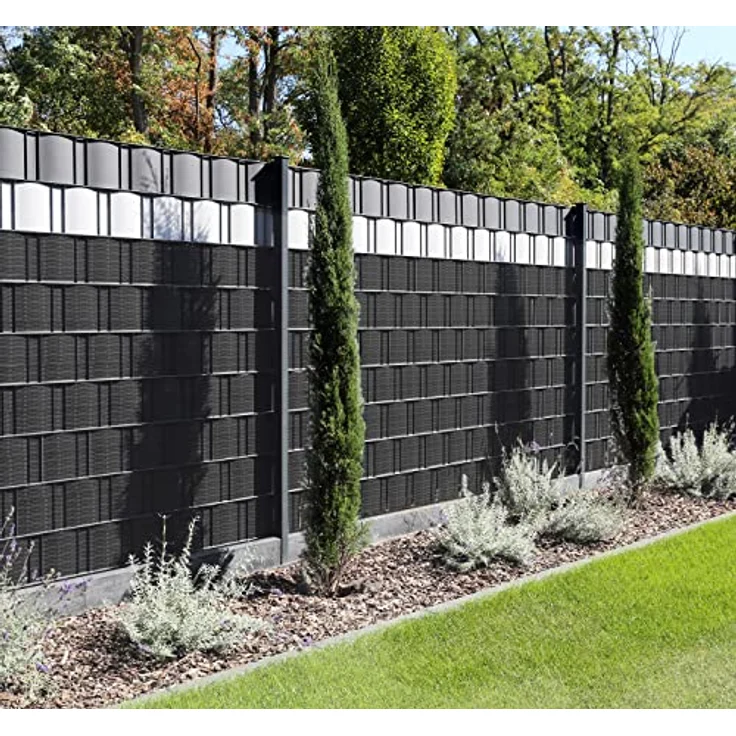 KESSER PVC Sichtschutzstreifen Sichtschutz Rolle Doppelstabmatten Zaun Blickdicht Wetterfest und Windschutz Zaunfolie Sichtschutz Garten Gartenzaun 35 m, Rattan-Anthrazit – Bild 5