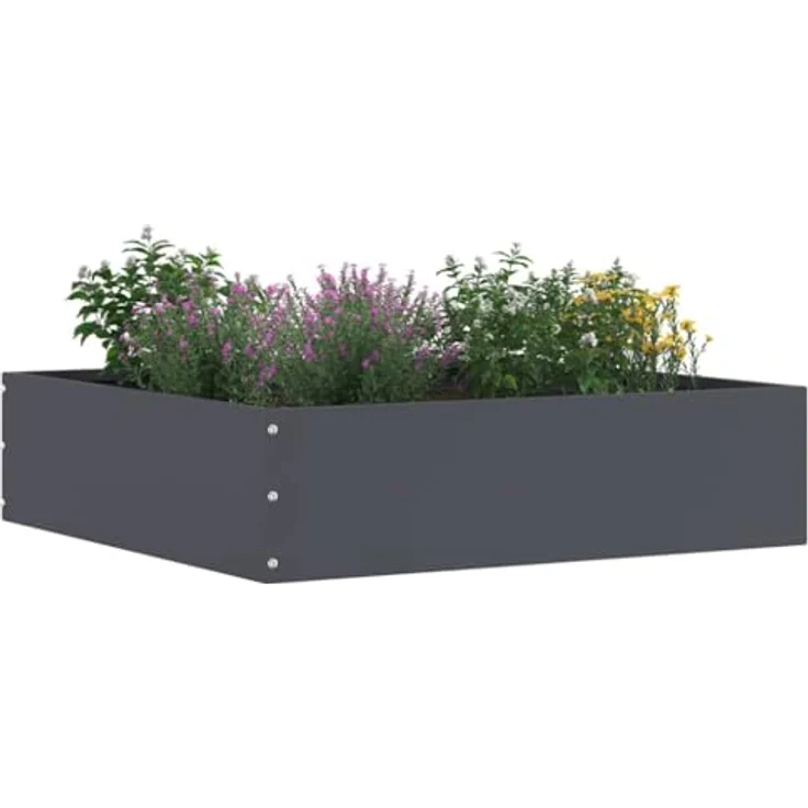 vidaXL Raseneinfassung 6er Set Anthrazit, 50 x 50 x 13 cm, Strapazierfähige Stahlkante für Garten und Terrasse, Moderne Rasenbarriere mit einfacher DIY-Installation – Bild 2
