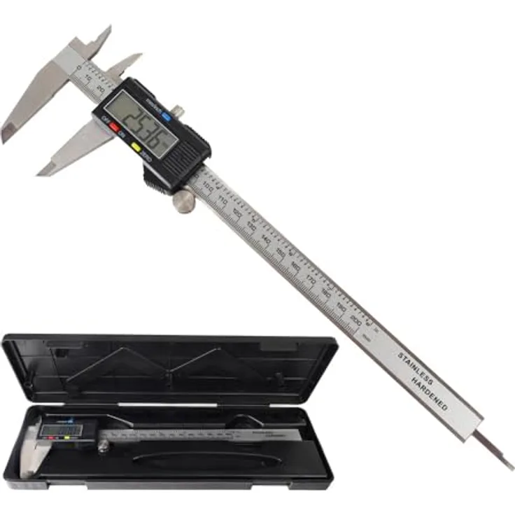 Dönges Digitaler Messschieber 200 mm | LCD Display, CE, Edelstahl, 3-in-1 Innen-, Außen- & Tiefenmessung | Präzise Ablesung in mm/Inch