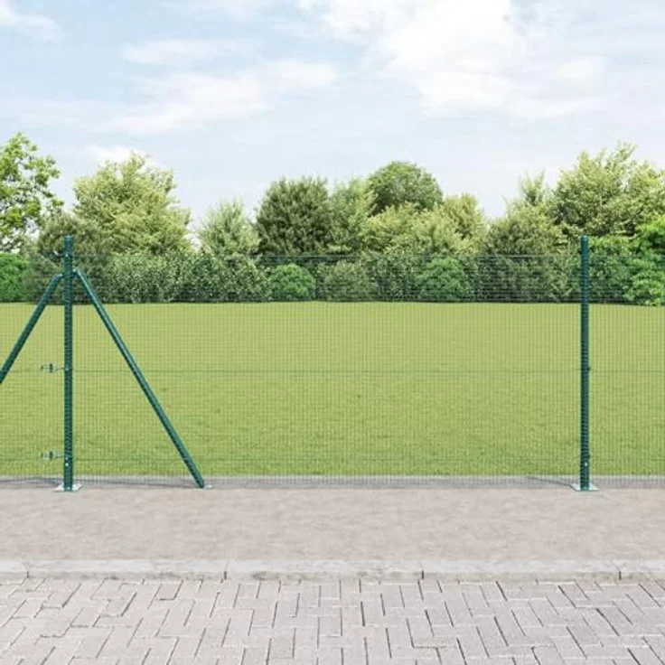 vidaXL Gartentor Schweissdrahtzaun, 1x25 m, pulverbeschichtet, mit 13 Flanschpfosten, grün, Stahl – Bild 2