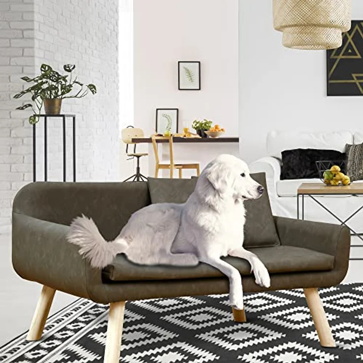 Rohrschneider Hundesofa Abwaschbar Große und Mittlere Hunde Kunstleder Braun/Grau XL – Bild 2