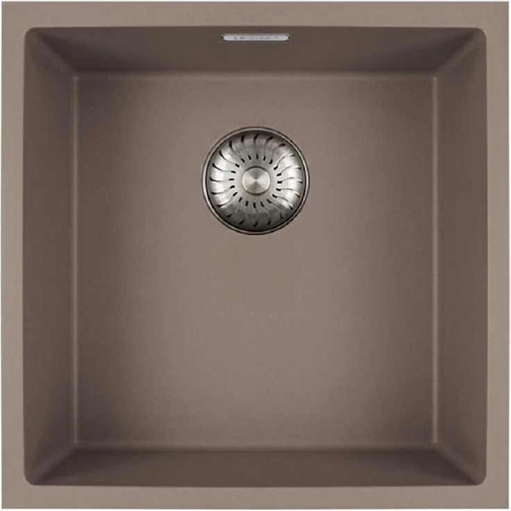Caressi CAGRPP40OS-TU Spüle, Einbau, Komposit, 1 Becken, Farbe Ostrica, Außenmaße 450x450mm, inklusive Korbventil-Set