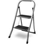 siwitec Klapptritt aus Stahl mit 2 Stufen, anthrazit, kleine Leiter mit Anti-Rutschmatten, 150 kg Traglast, TÜV/GS Zertifiziert,Klappleiter, Tritthocker