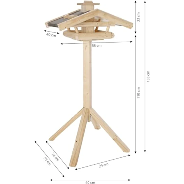Dehner Natura Wildvogel-Futterhaus Watzmann, inkl. Ständer Alpstein, 133 x 40 x 55 cm, handgefertigt aus Fichtenholz, naturbelassen – Bild 3