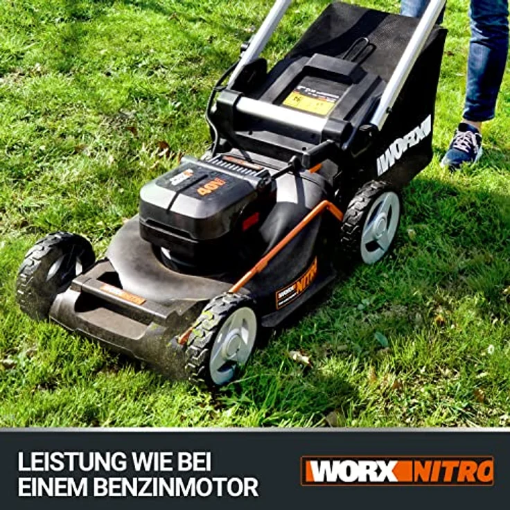 WORX WG748E NITRO Akku-Rasenmäher 40V(2x20V) - leistungsstarke bürstenloser Motor -46cm Schnittbreite - automatische Motorleistungsanpassung - 7 Schnitthöhenstufe - inkl. 2x4Ah Akkus & Dual-Ladengerät - Preisvergleich – Bild 3