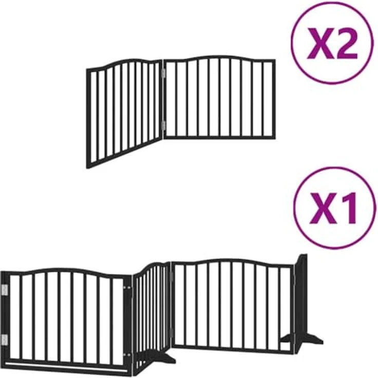 vidaXL Hundetor mit Tür 8-TLG., Absperrgitter Hunde, Freistehendes Haustiertor Hundegitter Schwarz 640cm Pappelholz – Bild 1