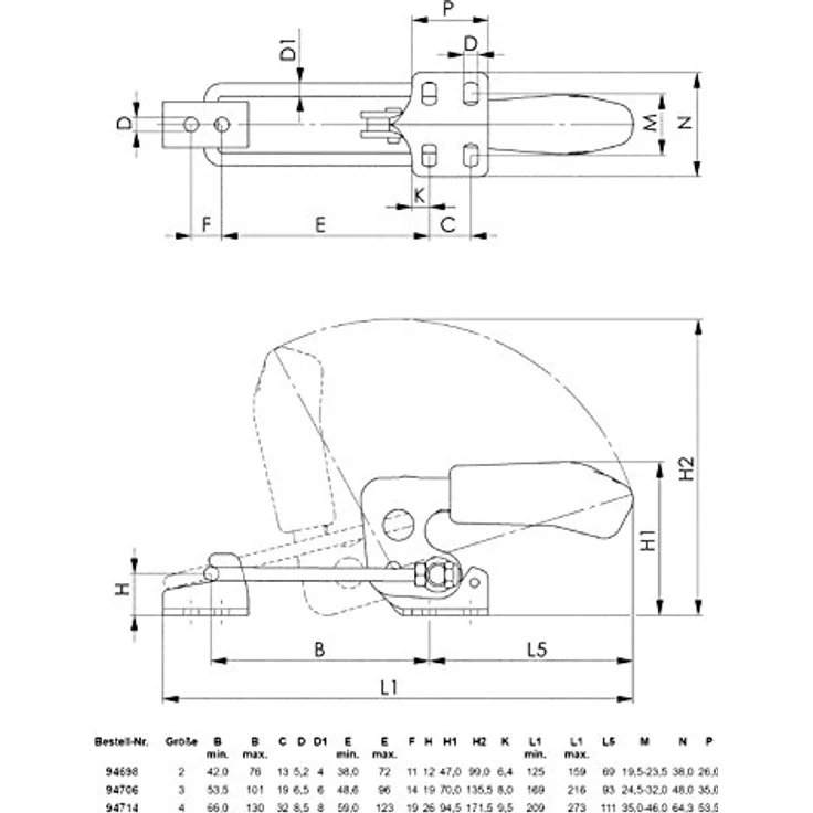 AMF Verschlussspanner horizontal 6848H G, verzinkter Bügelspanner mit einstellbarem Haken und ergonomischem Handgriff, Größe 3, 48,6 – 96 mm – Bild 2
