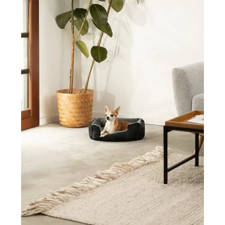 lionto Tierkissen Hundebett mit Wendekissen & Veloursbezug, grau/schwarz, 50 cm x 37 cm – Bild 2