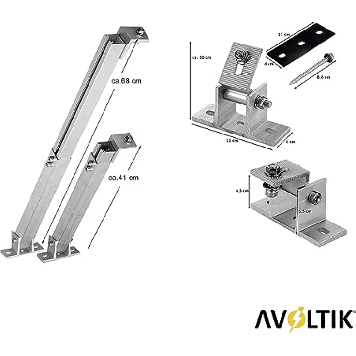 Avoltik Solarpanel Halterung für viele Solarpanel-Größen aus robustem Aluminium inkl. Montageset I Solarmodul Halterung mit verstellbarem Winkel 0°-60° – Bild 3