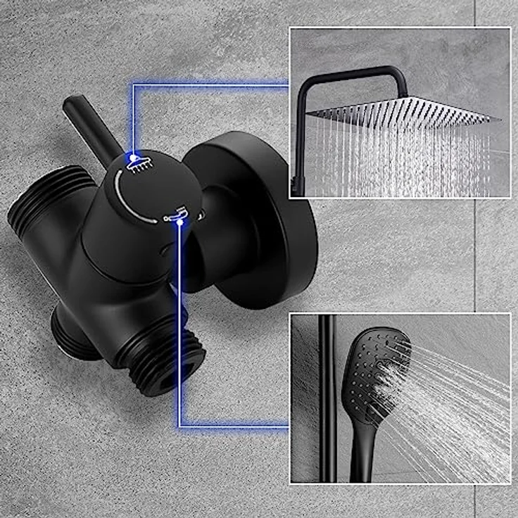 JOHO Regendusche Duschsystem ohne Armatur, Edelstahl Duschset mit 20x20cm Kopfbrause, schwarz, wassersparend – Bild 4