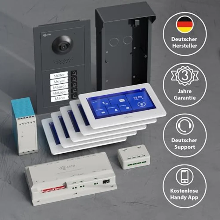 Goliath Intercom Video-Türsprechanlage Basic-Line 5-Familienhaus, 7-Zoll Monitor, 160° HD Kamera, Weiß/Schwarz, 2-Draht BUS, App-fähig – Bild 5