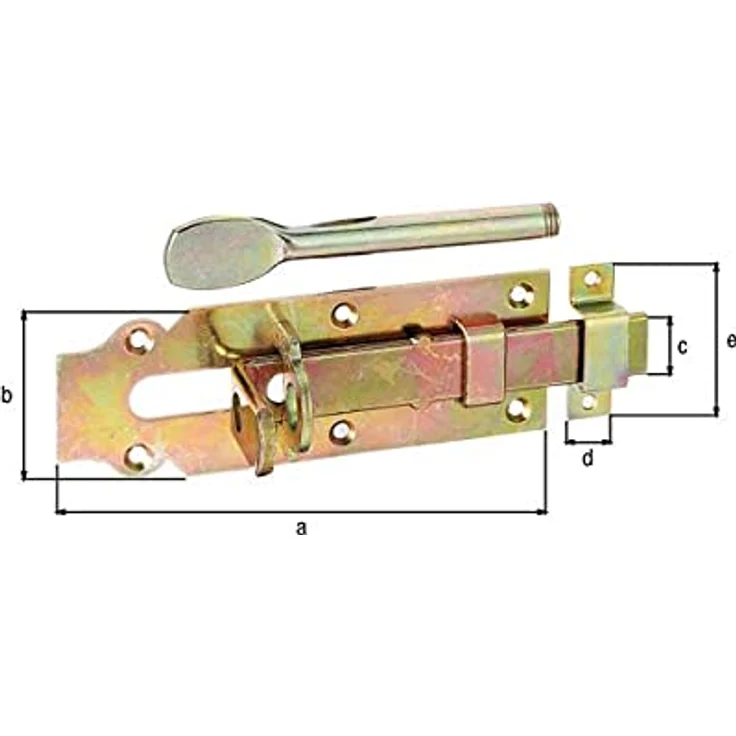GAH Alberts 117184 Stalltr-Schlossriegel mit flachen Griff, gerade, mit befestigter Schlaufe, galvanisch gelb verzinkt, 160 x 56 mm – Bild 3