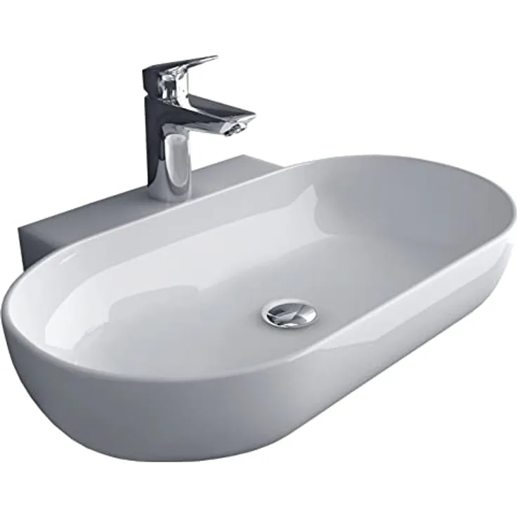Alpenberger Waschbecken Gäste WC | Aufsatzwaschbecken Oval | Hängewaschbecken Breit | Handwaschbecken mit Nano | Gästewaschbecken zur Wandmontage (WB-546)