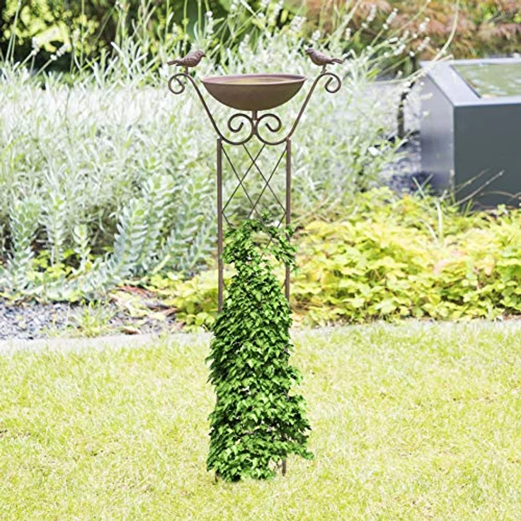 Haushalt International Rankhilfe Metall Rost mit Vogeltränke Rankgitter Gartendeko Rankenfilfen H 82 cm – Bild 4