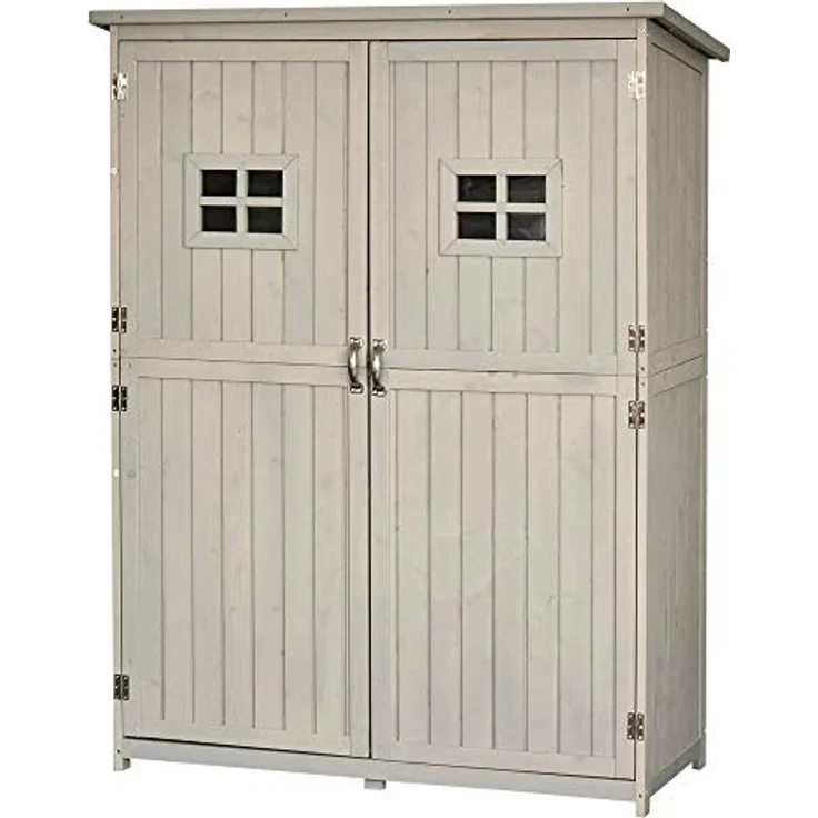 Outsunny Gartenschrank Holz Geräteschuppen Gerätehaus Geräteschrank Pultdach Garten Grau 127,5x50x164cm – Bild 1