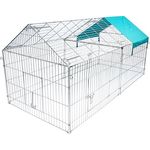 EUGAD Freilaufgehege Kaninchen, Freigehege Hasen, Kleintiergehege Kleintierkäfig mit Dach & Sonnenschutz, Hasenkäfig XXL, Außengehege, Welpenauslauf, Tür mit Schloss, Drahtabstand 4 cm, 220×103×103 cm