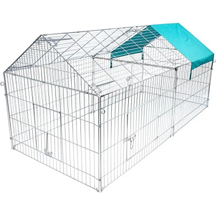 EUGAD Freilaufgehege Kaninchen, Freigehege Hasen, Kleintiergehege Kleintierkäfig mit Dach & Sonnenschutz, Hasenkäfig XXL, Außengehege, Welpenauslauf, Tür mit Schloss, Drahtabstand 4 cm, 220×103×103 cm