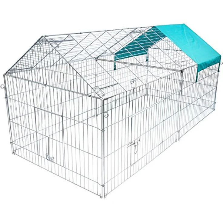 EUGAD Freilaufgehege Kaninchen, Freigehege Hasen, Kleintiergehege Kleintierkäfig mit Dach & Sonnenschutz, Hasenkäfig XXL, Außengehege, Welpenauslauf, Tür mit Schloss, Drahtabstand 4 cm, 220×103×103 cm – Bild 1