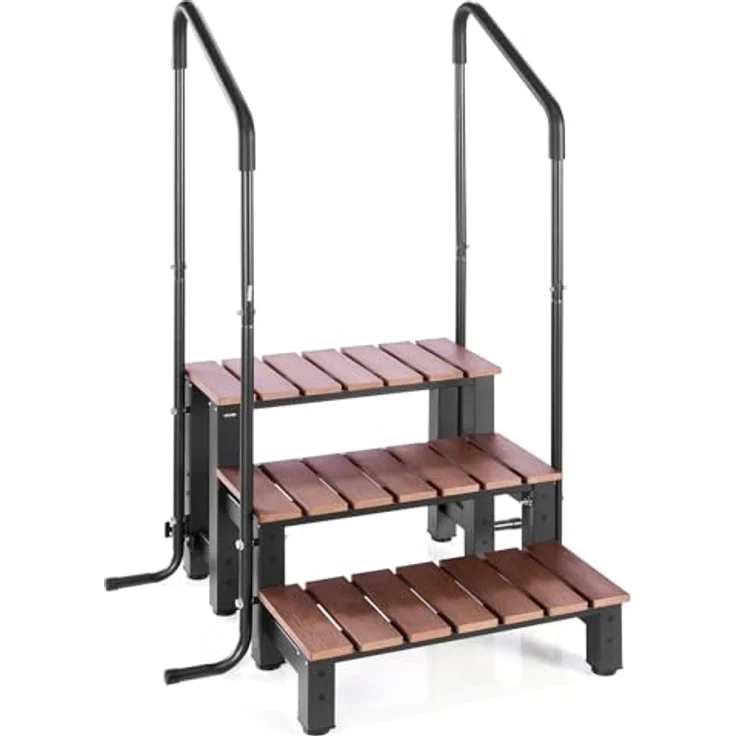 VEVOR Badewannenstufe Pooltreppe 3-stufige Außentreppe, 640 mm breit, 249 kg Tragkraft in Braun & Schwarz, rutschfeste Trittflächen, vielseitig für Pools und Terrassen – Bild 1