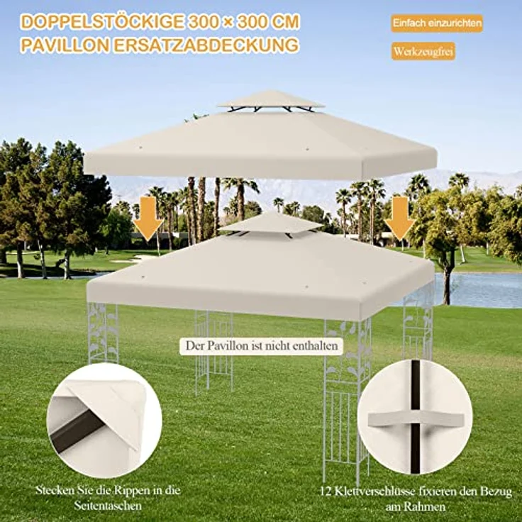 COSTWAY Pavillon-Schutzhülle Dachplane für Pavillon beige – Bild 5
