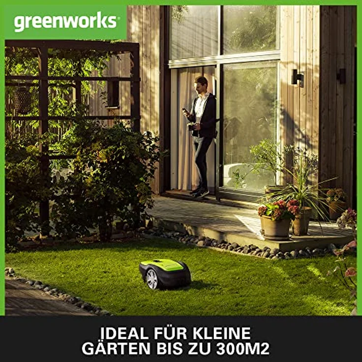 Greenworks Optimow S Rasenmäherroboter für Rasenflächen bis 300 m2 mit 30 % Gefälle, extrem leise, Bluetooth-Appgesteuert, erweiterte Sicherheitsfunktionen, Diebstahlschutz, 3 Jahre Garantie – Bild 2