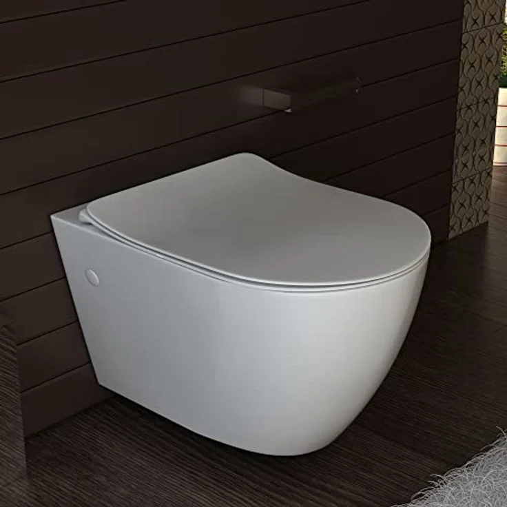 Alpenberger Moderne Toilette mit Nano | Wand WC Spülrandlos | Keramik Hänge WC Komplettset mit WC Sitz mit Absenkautomatik | Klo für Gäste WC und Bad | Passend zu Geberit (Insara 9024) – Bild 2