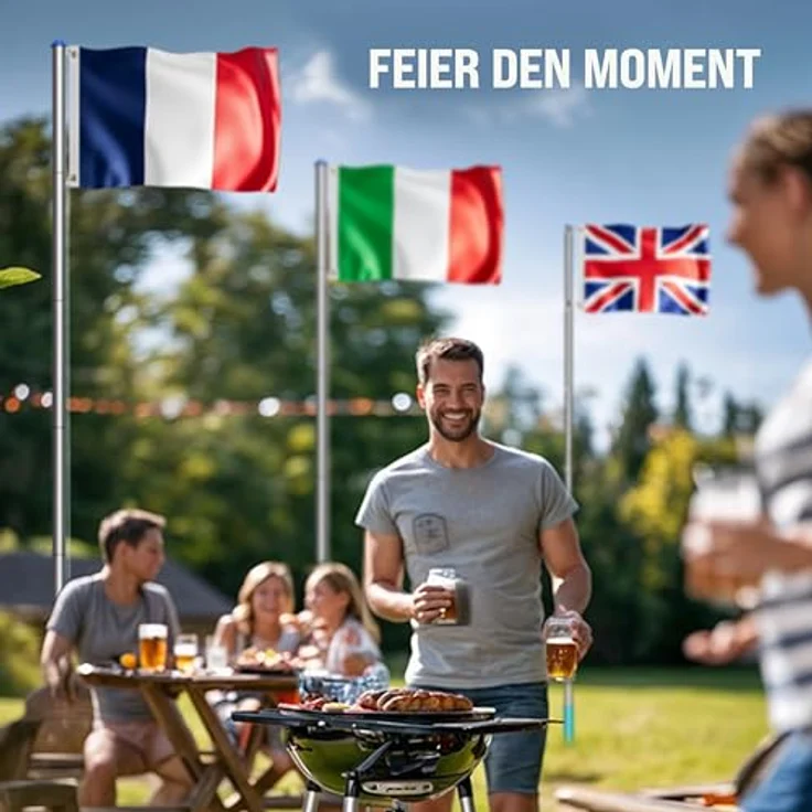 monzana Aluminium Fahnenmast 6,50m, Teleskop mit Seilzug und Flagge 150x90cm, wetterfest, inkl. Bodenhülse und Schutzkappe – Bild 5