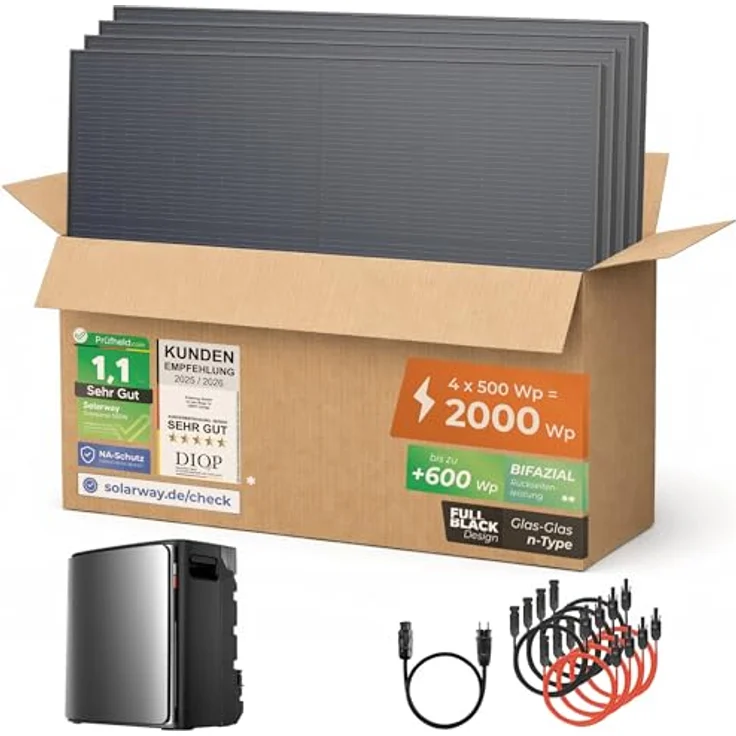 Solarway SOLARWAY Balkonkraftwerk 2000 Watt Ultra | EcoFlow STREAM Ultra X 3840 Wh Batterie mit 4x500Wp bifazialen Solarmodulen und EcoFlow App Steuerung – Bild 1