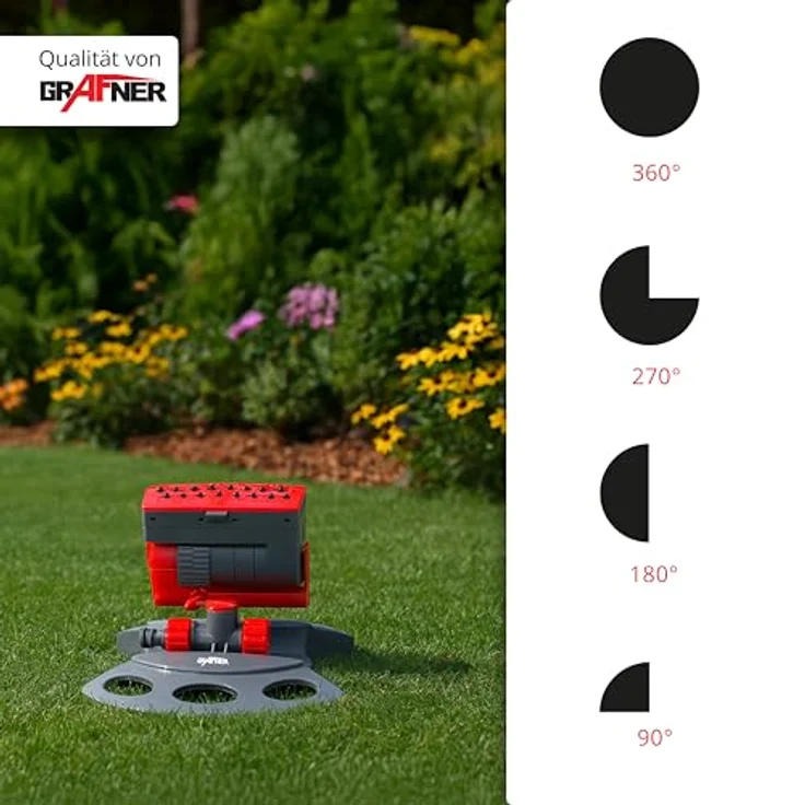 Grafner Rasensprenger RS10822 Sprinkler mit 3 Armen (45° drehbar) Sprinkler 360° drehbar – Bild 4